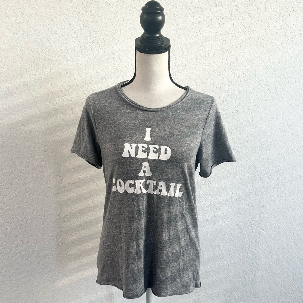 CHASER I need a cocktail Shirt Gray Short Sleeve Small Casual Lightweight Cotton